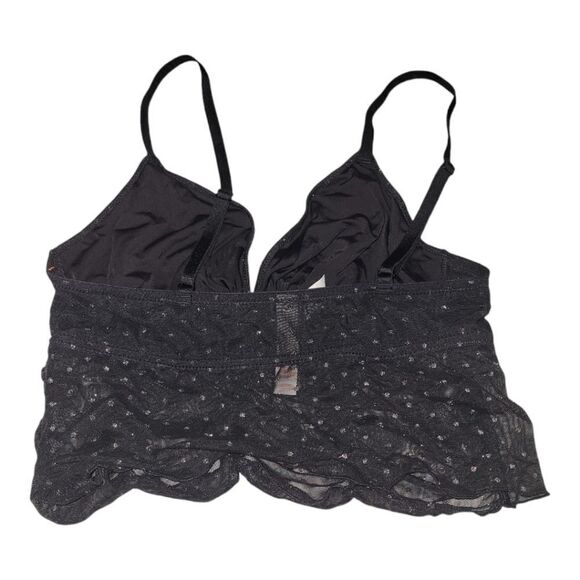 Colsie Black and Silver Dot Mesh Ruched Bralette Top Adjustable strap NWT M - Picture 2 of 5